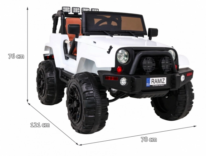 Weißer Kinder-Geländewagen auf Batterien + Fernsteuerung + Lichter und Geräusche