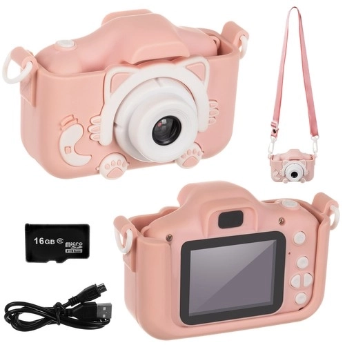 Digitaler Kinderfotoapparat mit Katzenmotiv – Rosa