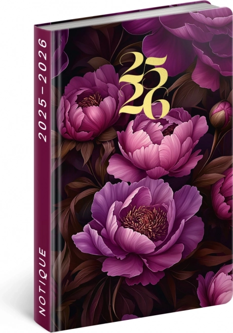 NOTIQUE 18-monatiger Kalender Petito – Violette Blumen 2025/2026, 11 x 17 cm