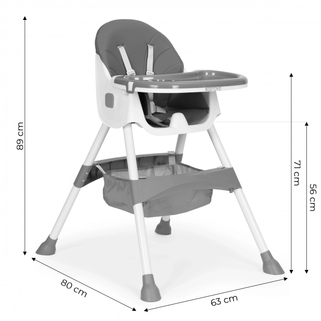 Hochstuhl mit Tablett und Korb, 5-Punkt-Gurt, grau, ECOTOYS
