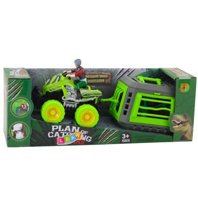Quad mit Fahrer und Dinosaurierkäfig