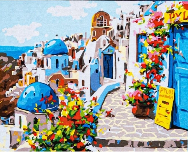 Malen nach Zahlen: Magisches Santorini Leinwandkunstwerk