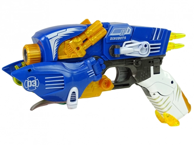 Dinobot 2-in-1 Blauer Dinosaurier-Pistole mit Pterosaurier-Schild