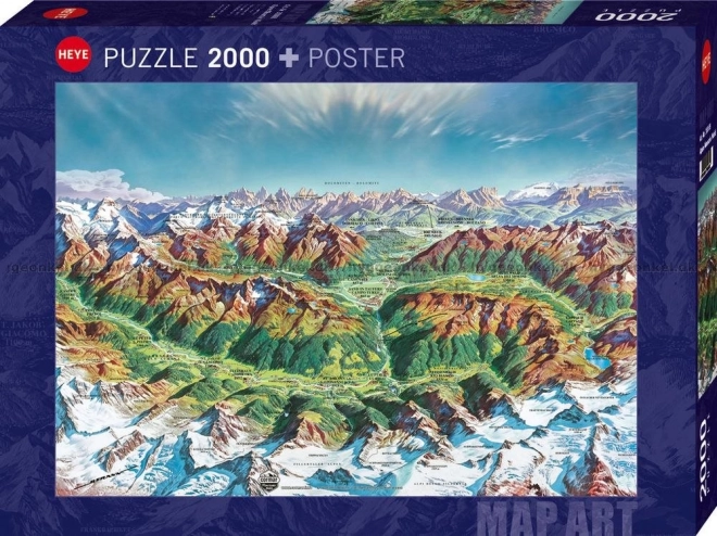 Puzzlekarte Alpen: Bergwelt 2000 Teile