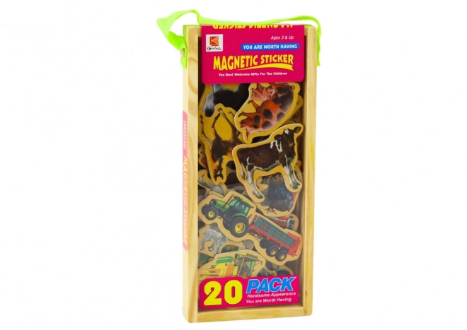 Magnetset aus Holz mit Haustieren und Bauernhofmaschinen
