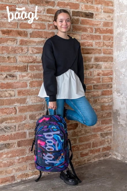BAAGL Core Marble Schultaschen-Set: Rucksack, Federmäppchen, Beutel