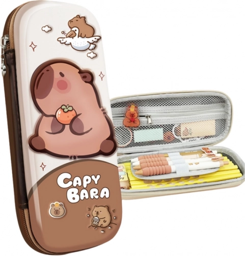 Gepolstertes Schulmäppchen mit Capybara, braun