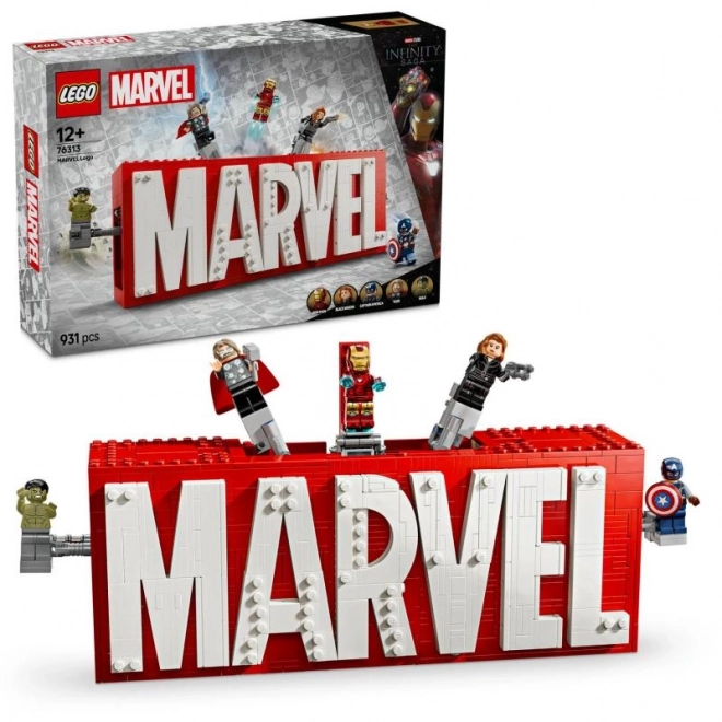 Marvel Logo mit Minifiguren Bausteinset