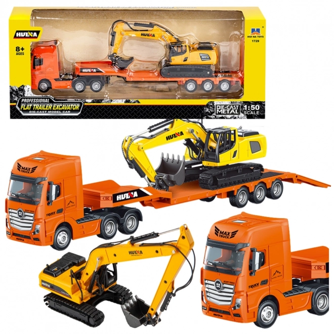 Lkw mit Anhänger und Bagger Metal Huina 1:50