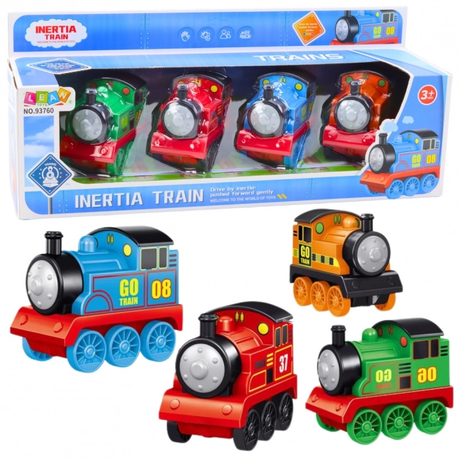 Set mit bunten lokomotiven mit antrieb