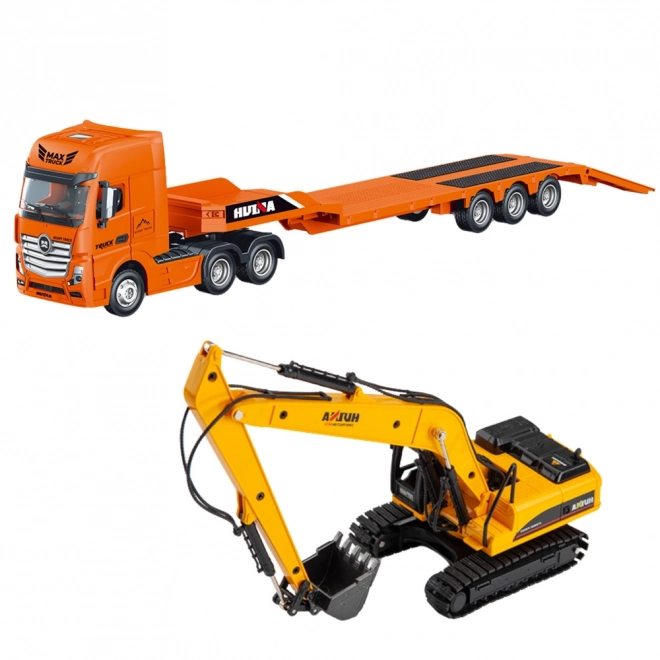Lkw mit Anhänger und Bagger Metal Huina 1:50