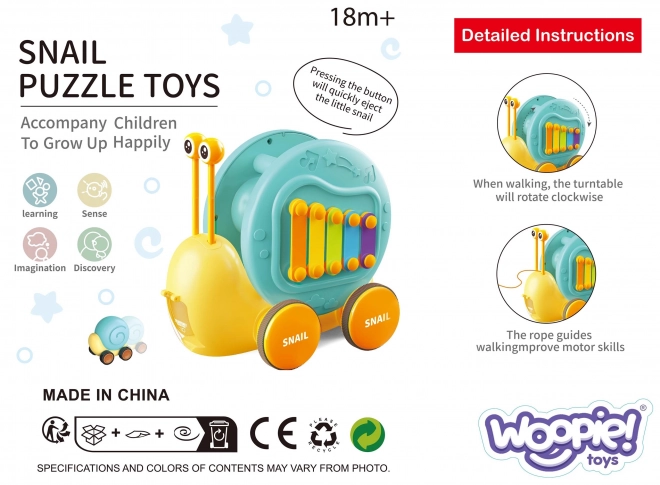 Woopie 4-in-1 Ziehspielzeug Schnecke mit Xylophon und Sensorik