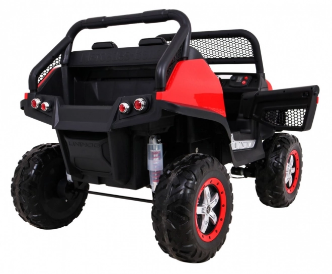 Mercedes Benz Unimog für Kinder Rot + 4x4 + Fernbedienung + Gepäckträger + sanfter Start + MP3 LED