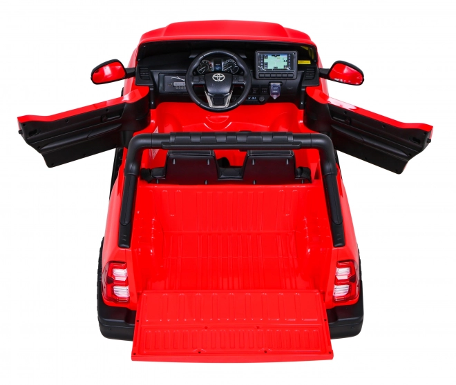 Toyota Hilux Batterie Kinderauto Rot + Allradantrieb 4x4 + Fernbedienung + 2 Gepäckträger + MP3-Radio + LED-Diode