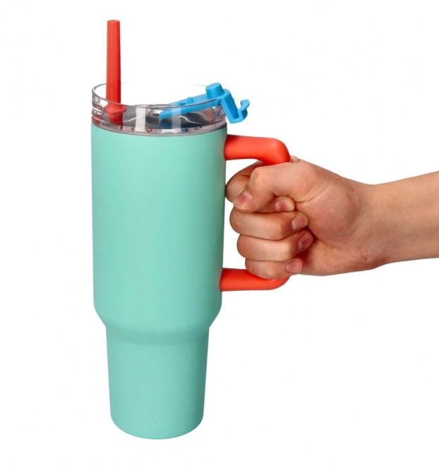 Großer Thermobecher mit Strohhalm - Grün