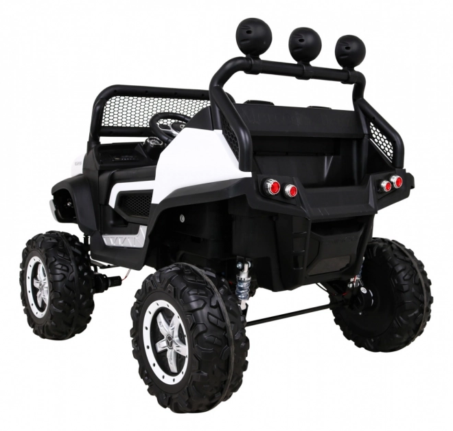 Mercedes Benz Unimog für Kinder Weiß + Antrieb 4x4 + Fernbedienung + Gepäckträger + langsamer Start + MP3 LED