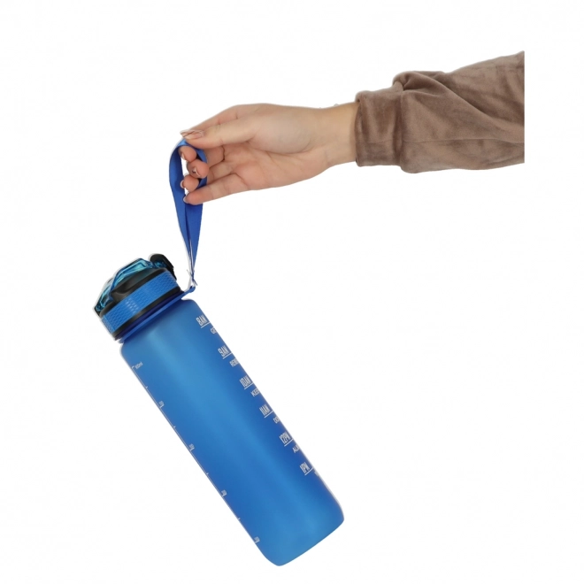 Trinkflasche mit Strohhalm und Motivationsmarkierung 1L Blau