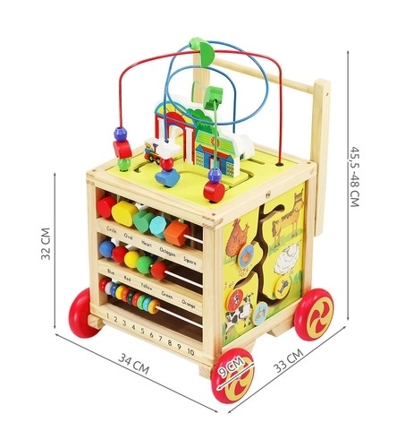 Holzspielzeug-Schiebewagen und Lernwürfel für Kinder