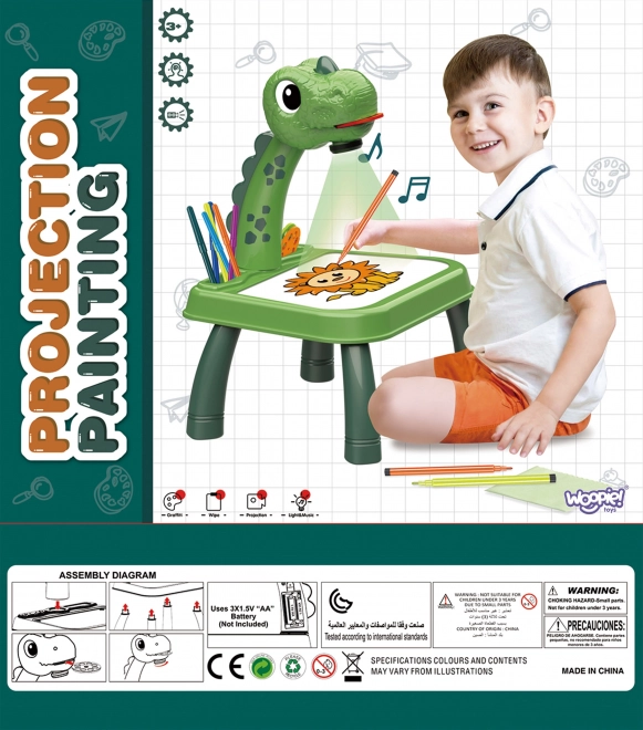 WOOPIE Dinosaurierprojektor mit Tafel und Stiften