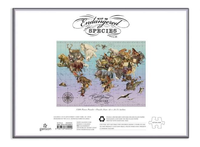 Puzzle Karte der bedrohten Arten 1500 Teile