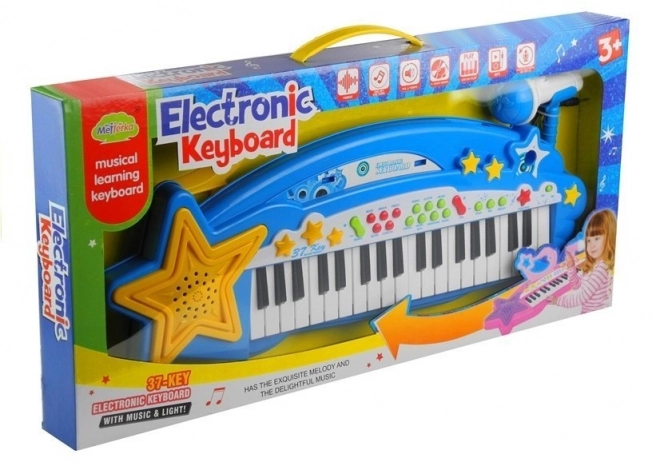 Großes Keyboard mit 37 Tasten MP3 & Mikrofon Blau für Jungen