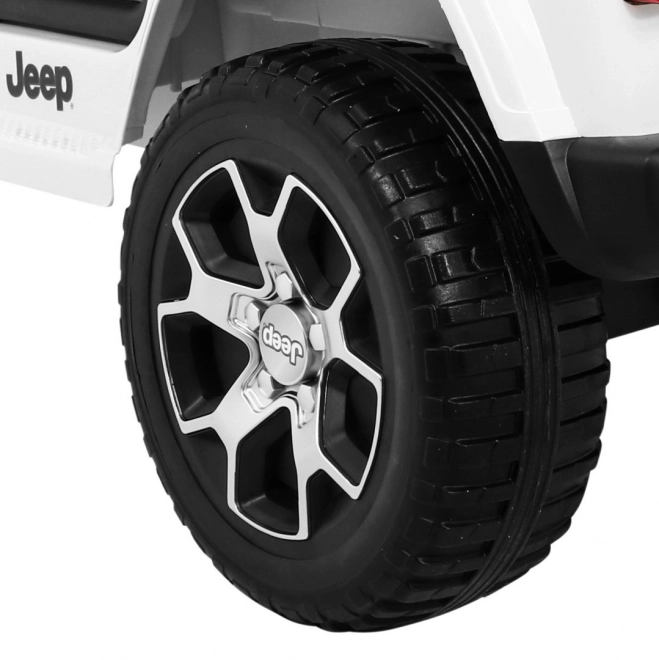 Jeep Wrangler Rubicon Batterie für Kinder Weiß + Fernbedienung + MP3-Radio LED + EVA-Räder