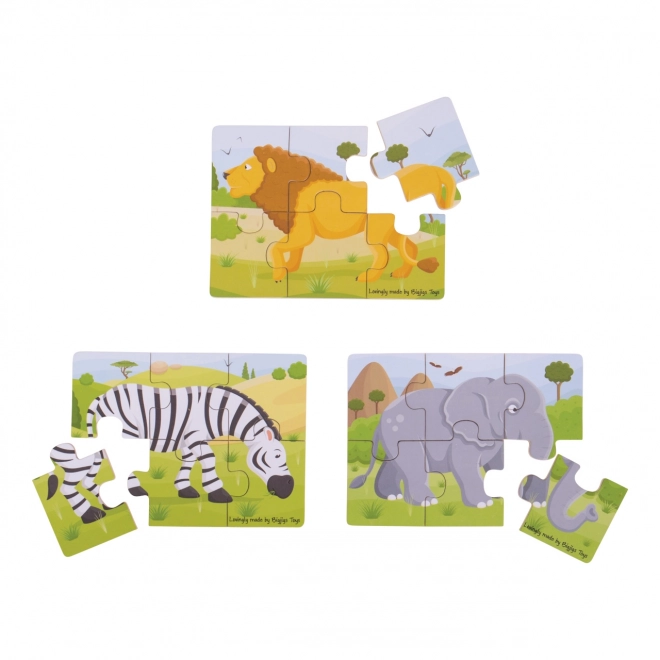 Bigjigs Toys Safari Tiere Holzpuzzles 3-in-1