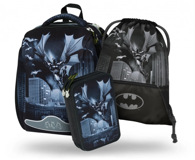 Schulset Batman Dunkle Stadt: Rucksack, Federmappe, Beutel