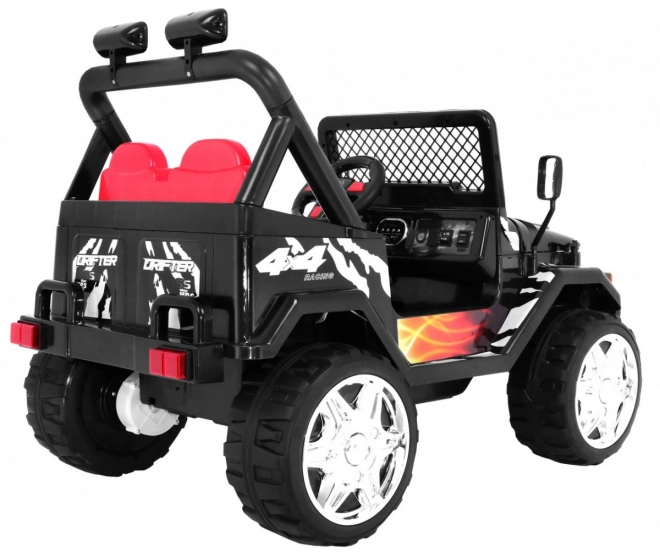 Kinder Geländewagen mit Batterie Raptor Drifter Schwarz + Fernbedienung + langsames Anfahren + EVA + Geräusche und Licht