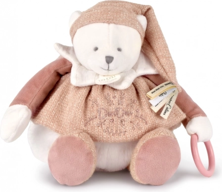 Geschenkset Plüsch Eisbär Doudou mit Ring 30 cm rosa
