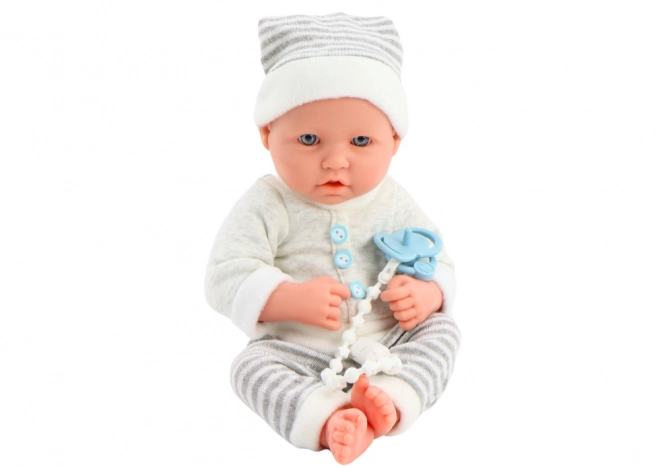 Baby Puppe mit Weiß-Grauem Streifen Outfit