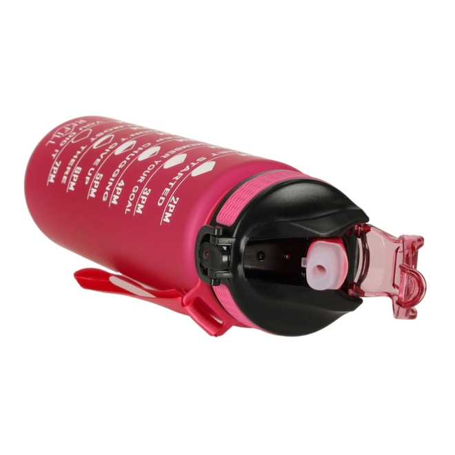 Rosa Wasserflasche mit Trinkhalm und Motivationsmarkierungen 1L