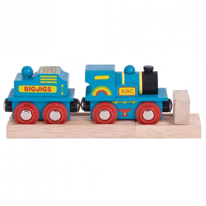 Blaue Lokomotive mit Tender und 2 Gleisen