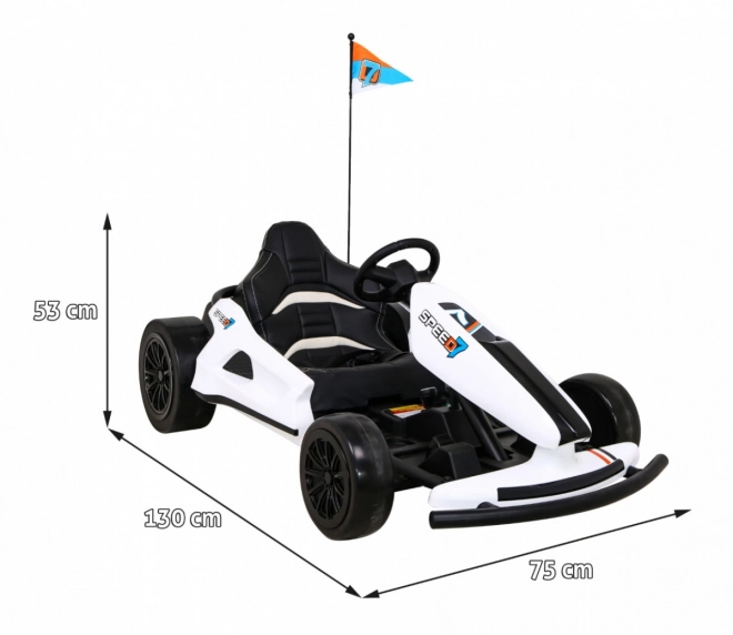 Speed 7 Drift King Batterie-Kart für Kinder Weiß + Drift-Funktion + Sportsitz + 2 Geschwindigkeiten + EVA