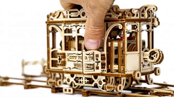 Holz Mechanisches 3D-Puzzle Stadtstraßenbahn mit Schienen