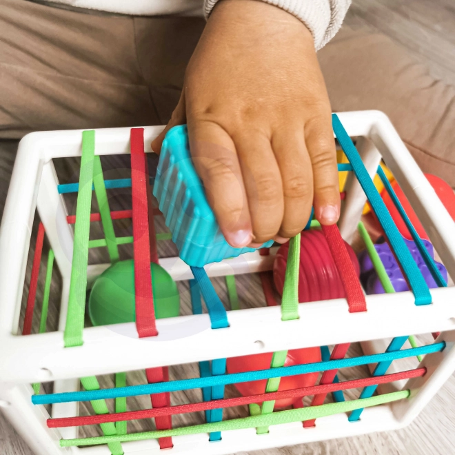 Bunte flexible WOOPIE Baby Sensorik-Würfel mit Formen-Sortierer