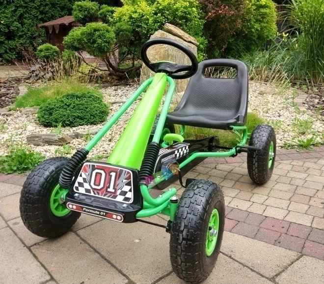Tret-Gokart mit Luftreifen + Aufblasbare Reifen + Verstellbarer Sitz – Grün