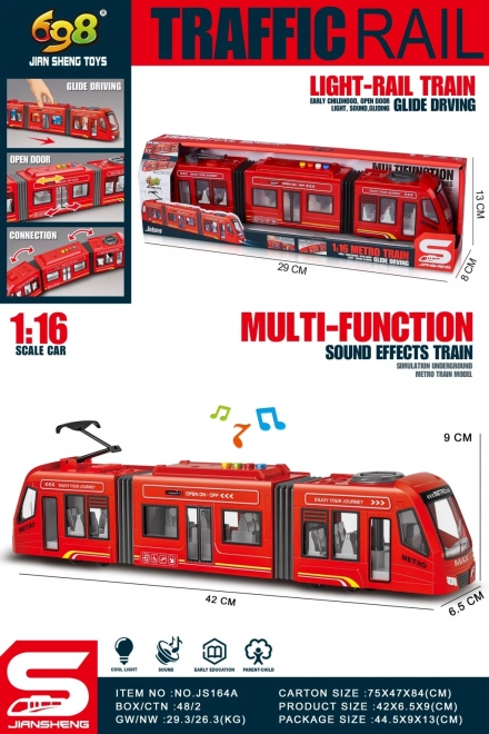 Rote Straßenbahn Modell im Maßstab