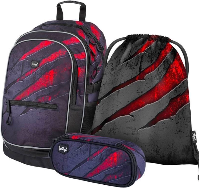 Baagl 3er-Set Core Lava: Rucksack, Federmäppchen, Beutel