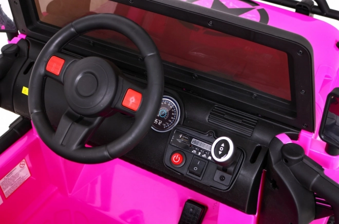 Geländewagen Monster 4x4 Jeep für Kinder Pink + Fernbedienung + Sitzverstellung + Langsamer Start + MP3 LED + Gepäckträger + Rucksack