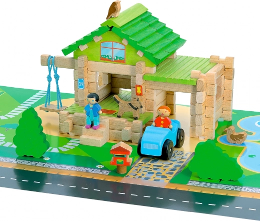 Kreatives Spiel mit Häuschen und Auto