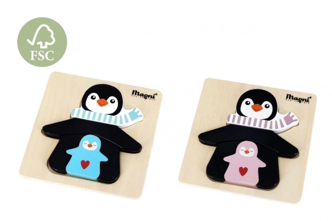 Holzpuzzle Pinguin mit Kindern