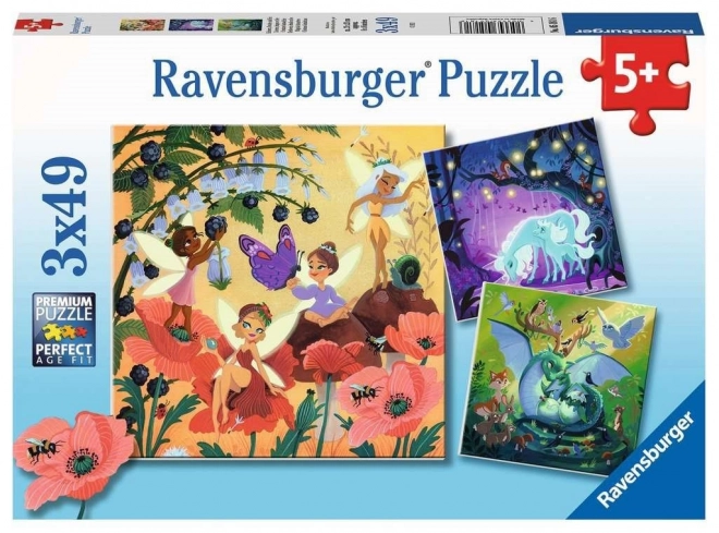 Ravensburger Puzzle Feen, Drache und Einhorn 3x49 Teile