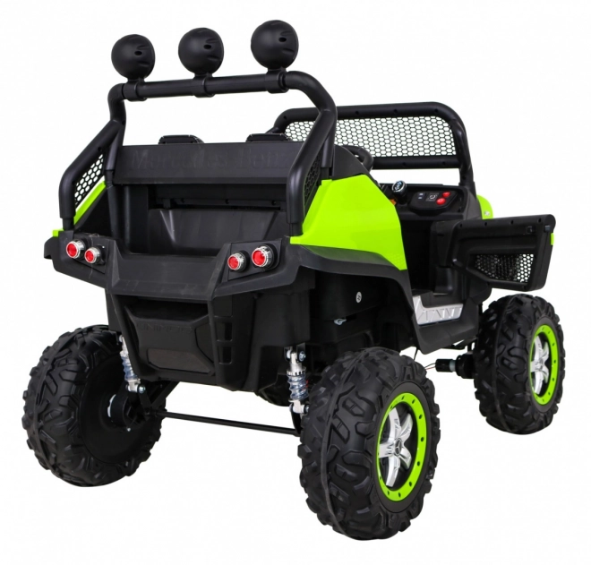 Mercedes Benz Unimog für Kinder Grün + Antrieb 4x4 + Fernsteuerung + Kofferraum + langsamer Start + MP3 LED