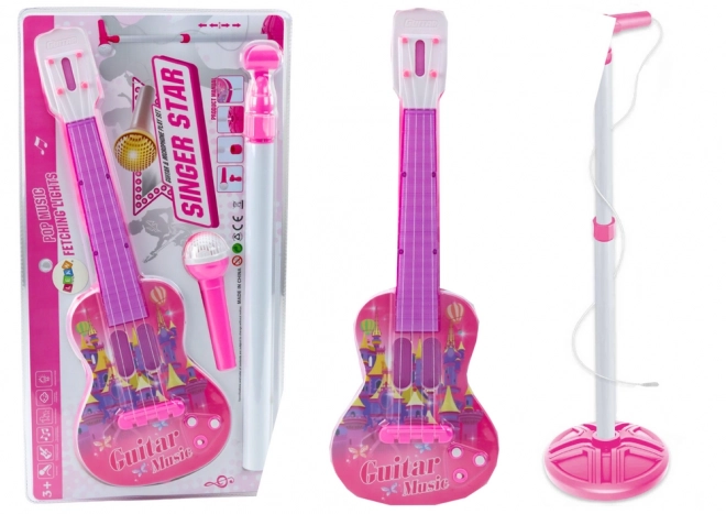 elektrische gitarre mit mikrofonständer pink