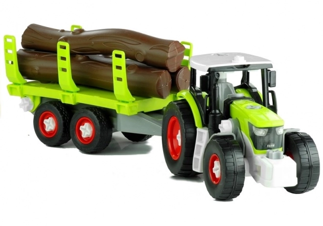Traktor zum Zerlegen mit Anhänger und Holz
