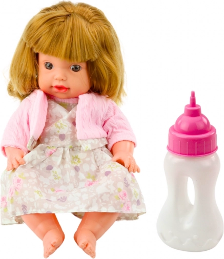 Puppenbaby mit Fütterungsfläschchen in rosa Kleidern mit Geräuschen 30 cm