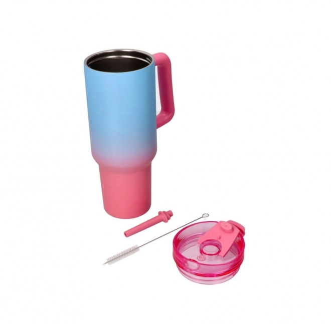 Großer Thermobecher mit Strohhalm - Blau Rosa