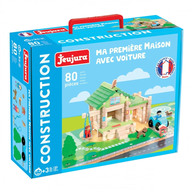 Jeujura Holzbaukasten 80 Teile Mein erstes Haus mit Auto