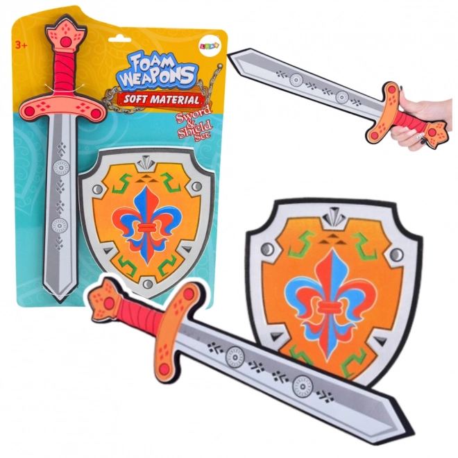 Ritterschild und Schwert Set aus Schaumstoff mit Lilienwappen